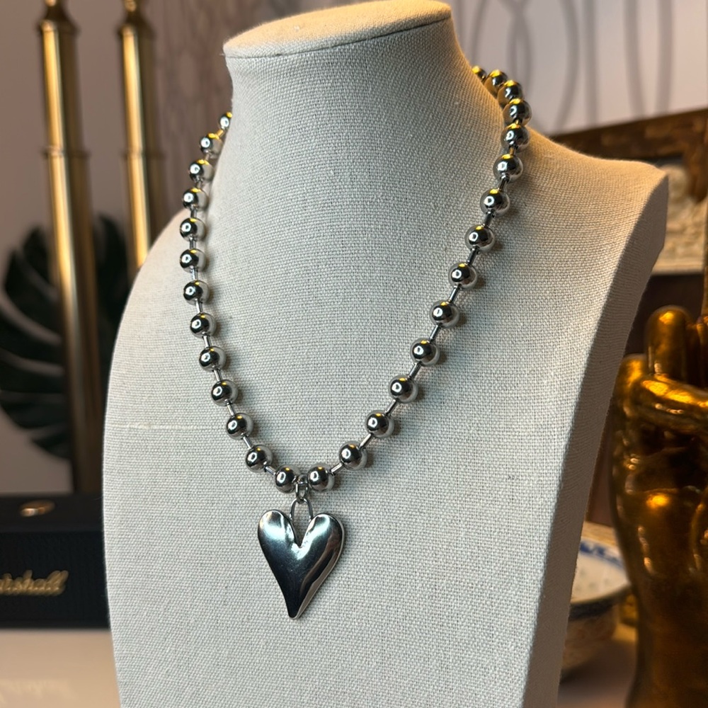 WATERPROOF stainless heart choker 16”